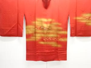 未使用品　霞に草花模様刺繍絵羽道行コート